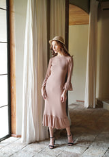 MARJORIE Ruffle Rib Dress, in Camel Brown by BrunnaCo