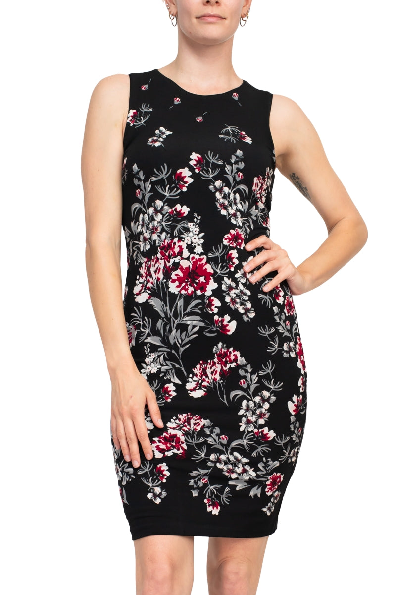 Catherine Malandrino Crew Neck Sleeveless Floral Print Key Hole Back Jersey Dress by Curated Brands