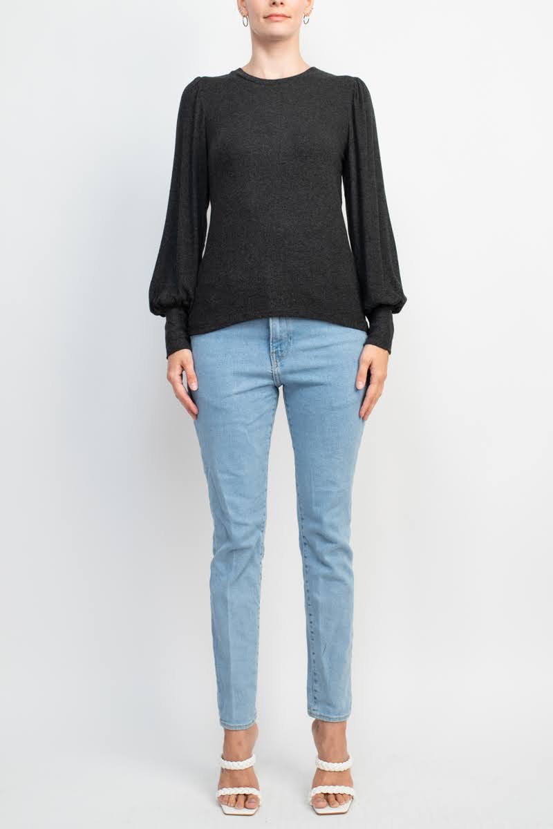 Catherine Malandrino Crew Neck Long Sleeve Elastic Cuff’s Solid Knit Top by Curated Brands