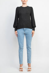 Catherine Malandrino Crew Neck Long Sleeve Elastic Cuff’s Solid Knit Top by Curated Brands