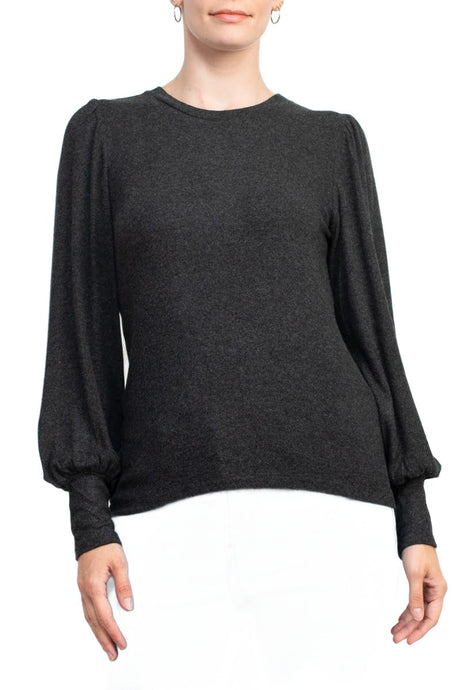 Catherine Malandrino Crew Neck Long Sleeve Elastic Cuff’s Solid Knit Top by Curated Brands