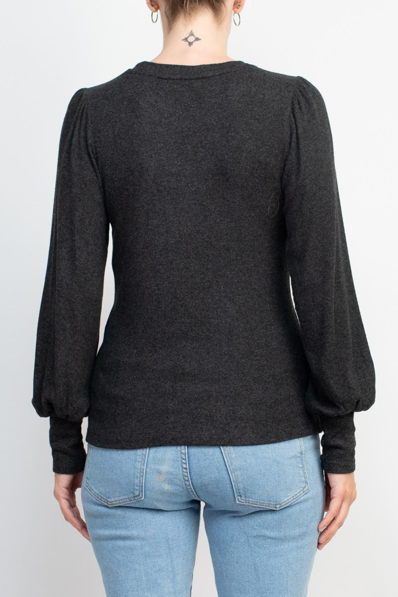 Catherine Malandrino Crew Neck Long Sleeve Elastic Cuff’s Solid Knit Top by Curated Brands