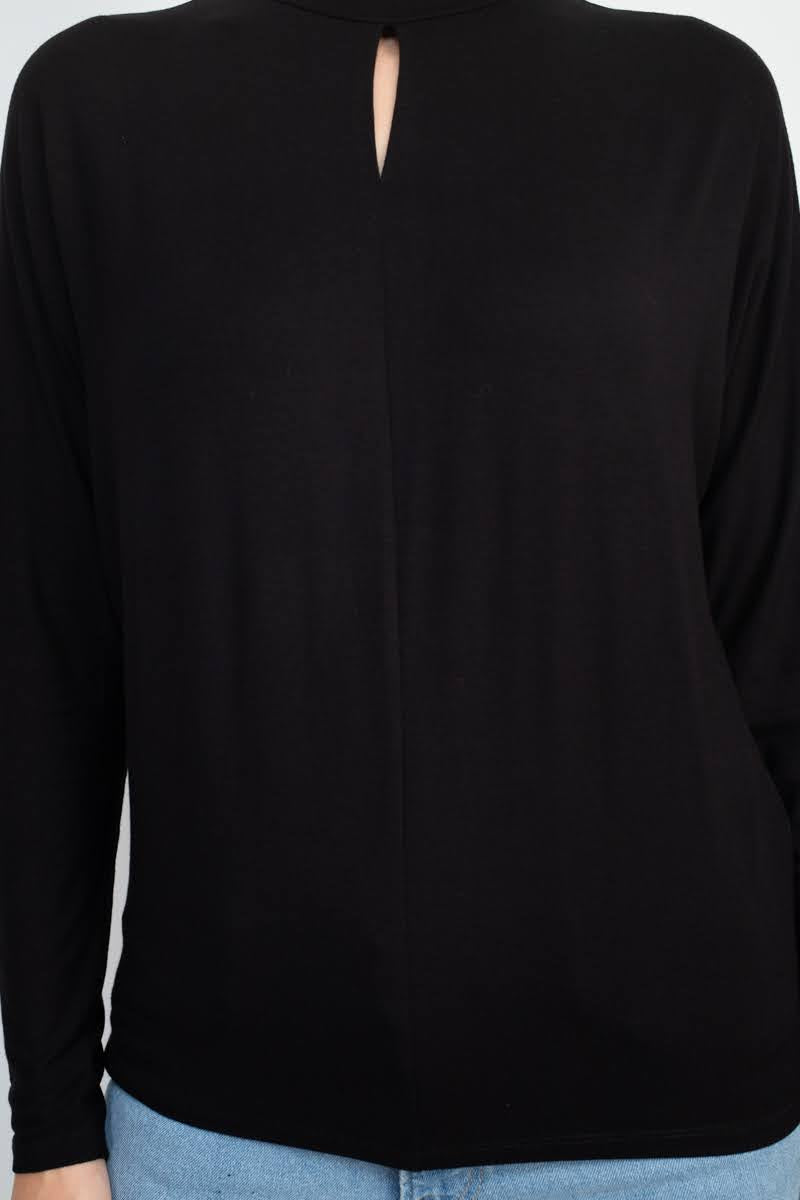 Catherine Malandrino High Neck Keyhole Front Long Sleeve Solid Knit Top by Curated Brands