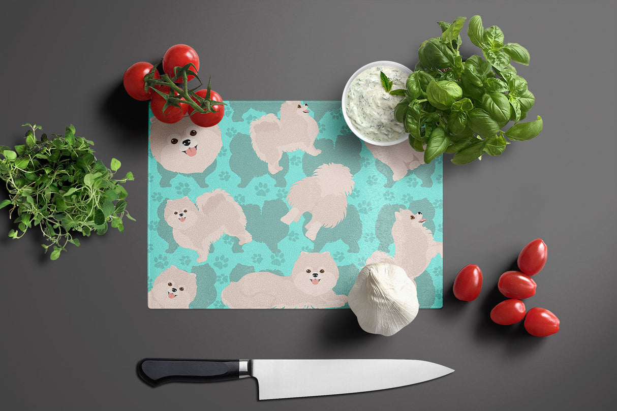 White Pomeranian Glass Cutting Board Large by Caroline's Treasures