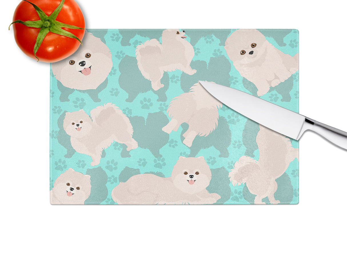 White Pomeranian Glass Cutting Board Large by Caroline's Treasures