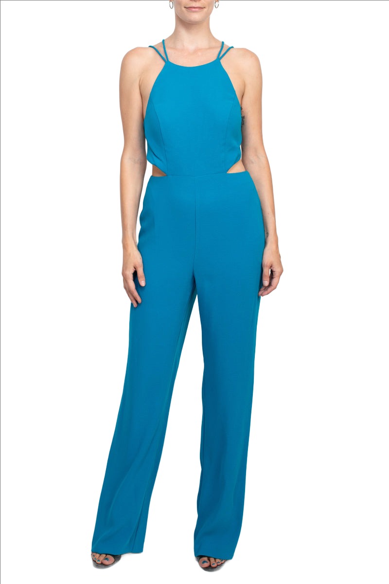 Aidan by Aidan Mattox Spaghetti Strap Cutout Tie Back Solid Crepe Jumpsuit by Curated Brands