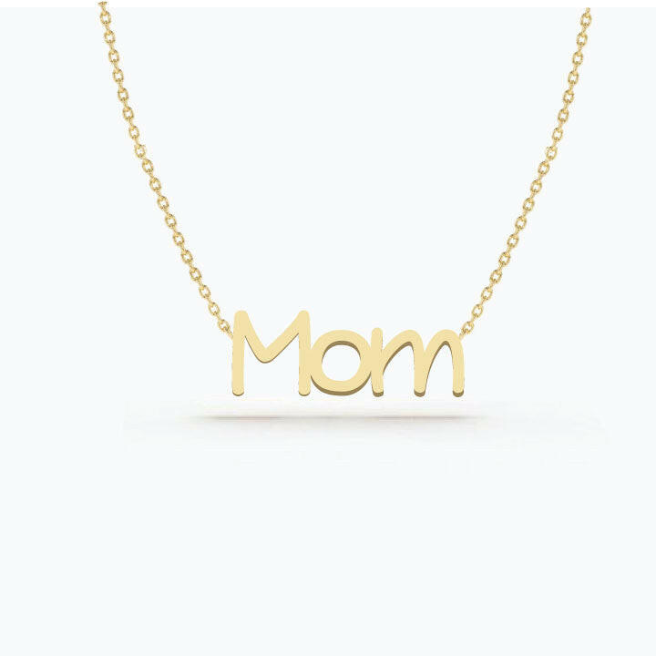 14k Gold Mom letter Necklace by VicStoneNYC Fine Jewelry