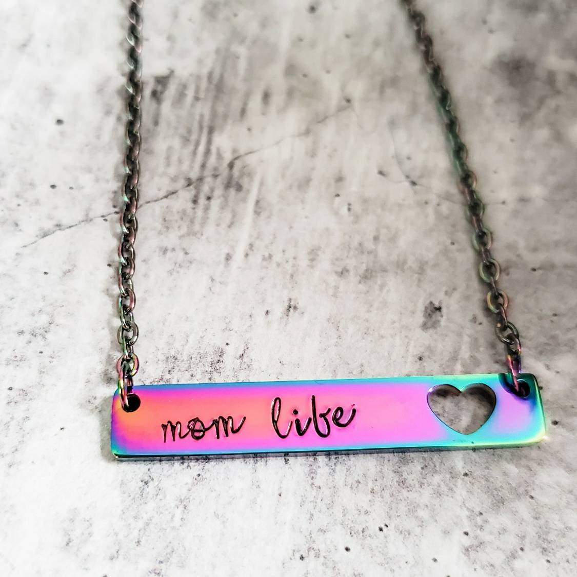 MOM LIFE Rainbow Bar Necklace by Salt and Sparkle