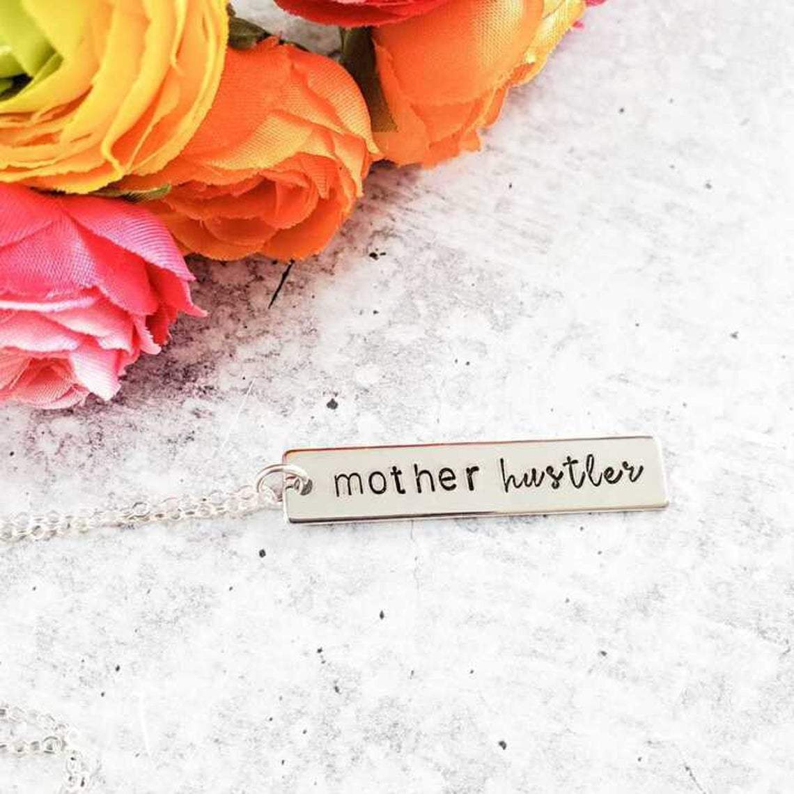 MOTHER HUSTLER Vertical Bar Necklace by Salt and Sparkle