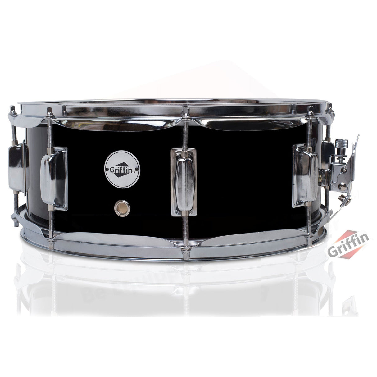 GRIFFIN Snare Drum - Poplar Wood Shell 14" x 5.5" with Black PVC & Coated Head - Acoustic Marching Percussion Musical Instrument Set with Drummers Key by GeekStands.com