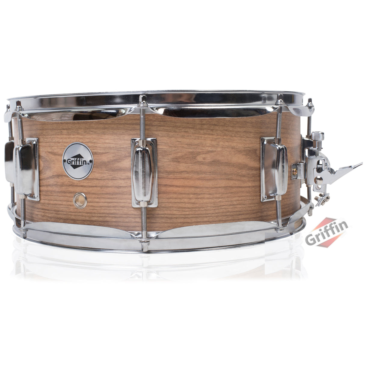 Oak Wood Snare Drum by GRIFFIN - PVC on Poplar Wood Shell 14" x 5.5" - Percussion Musical Instrument with Drummers Key for Students & Professionals by GeekStands.com