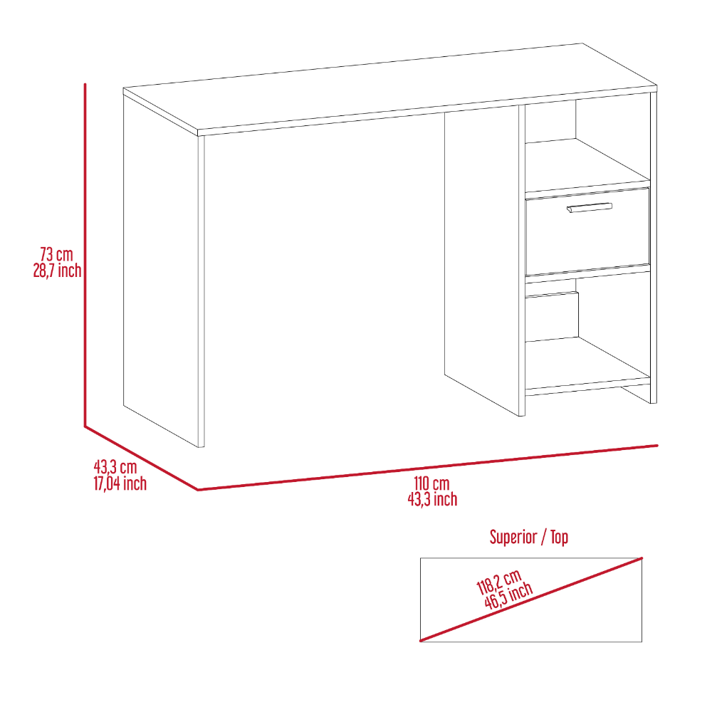 Arlington Writing Computer Desk, One Drawer, Two Shelves by FM FURNITURE