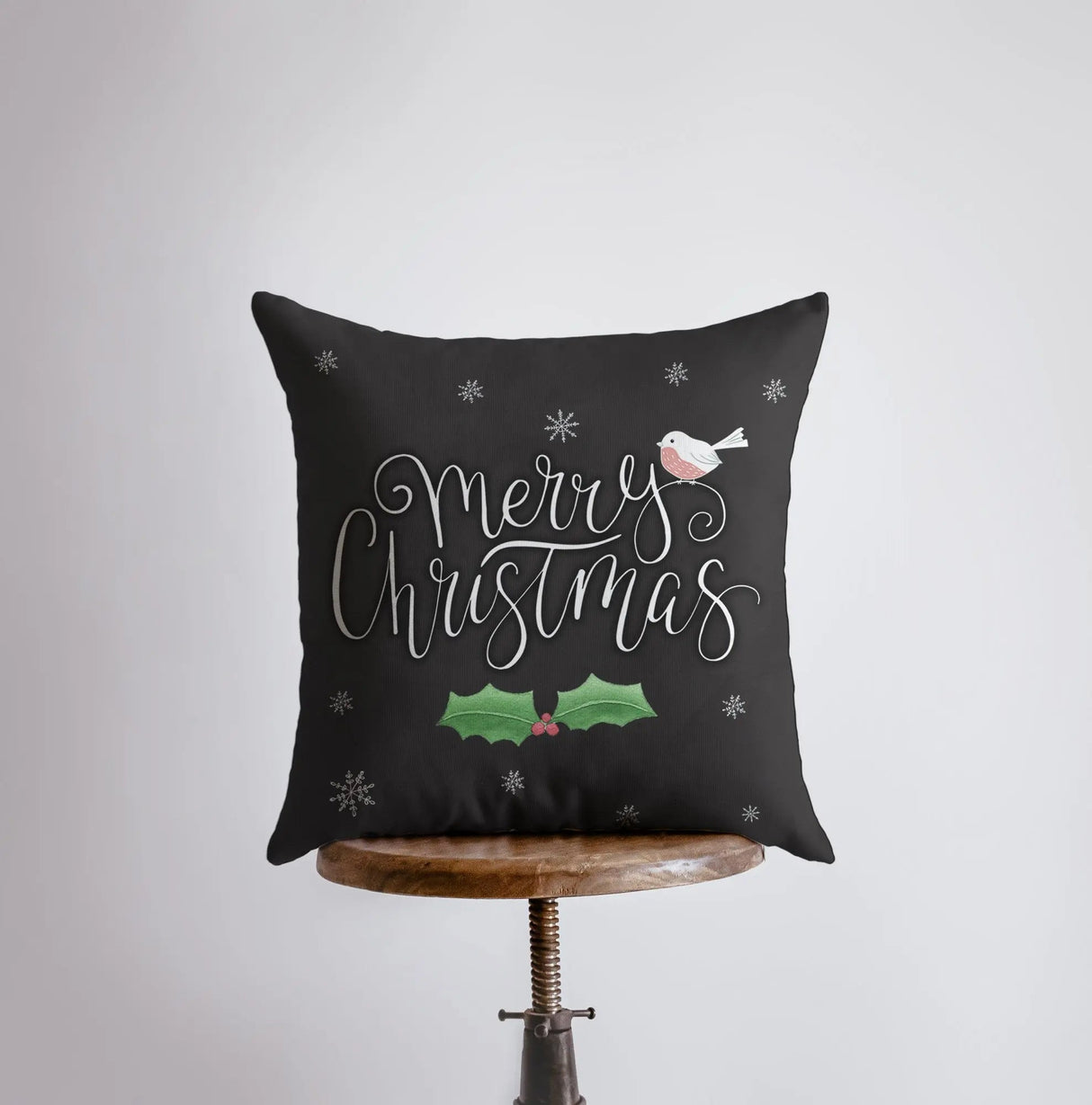 Merry Christmas | Little Bird | Christmas Pillow Cover | Christmas Decor | Throw Pillow | Home Décor | Black Throw Pillows | Pillow Decor by UniikPillows