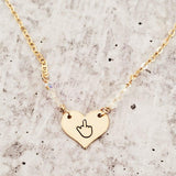 Middle Finger Heart Necklace with Crystal Accents by Salt and Sparkle