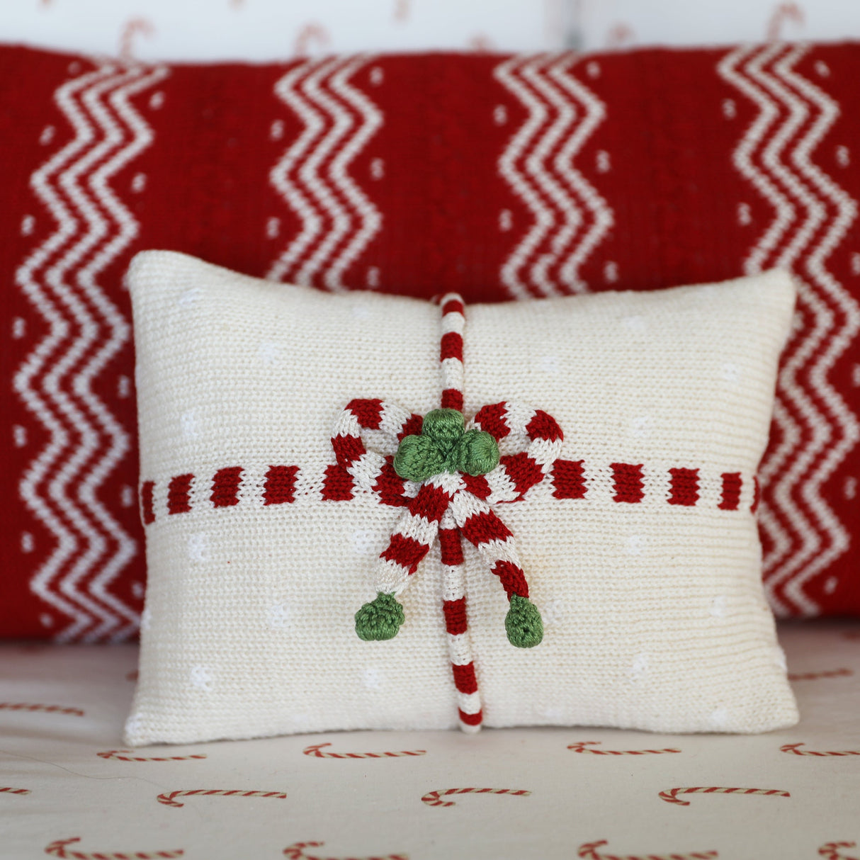 Red Zig-Zag Stripe Lumbar Pillow by Melange Collection