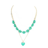 Enamel Heart Pendant Flower Link Double Layered Necklace by Madeline Love