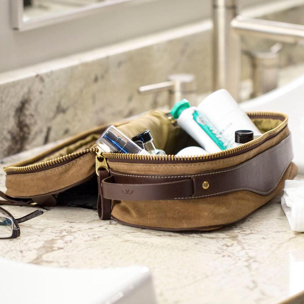 Campaign Waxed Canvas Toiletry Square Shave Kit by Mission Mercantile Leather Goods