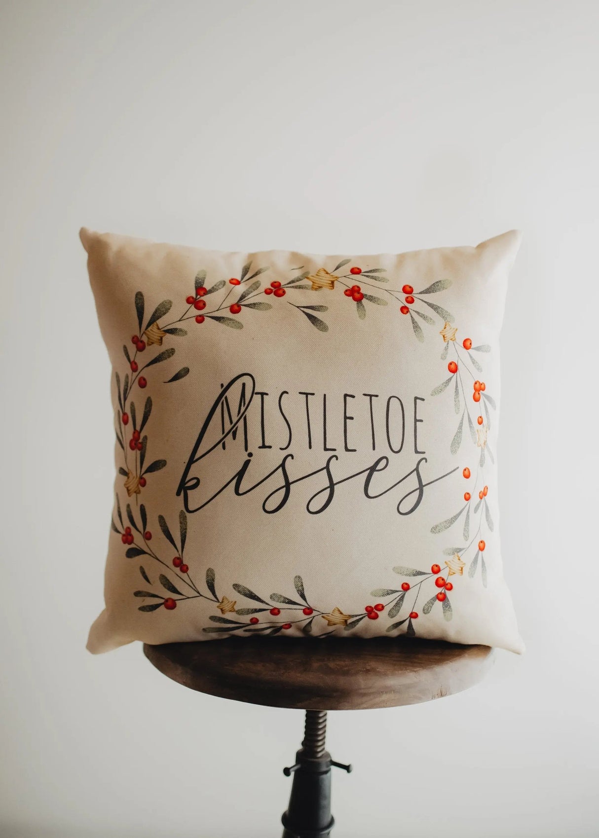 Mistletoe Kisses Wreath | Throw Pillow Cover | Best Friend Christmas Gift | Rustic Farmhouse Decor | Farmhouse Decor | Decorative Pillows for Couch by UniikPillows