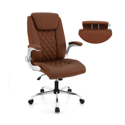 Modern Height Adjustable PU Leather Office Chair with Rocking Function-Brown