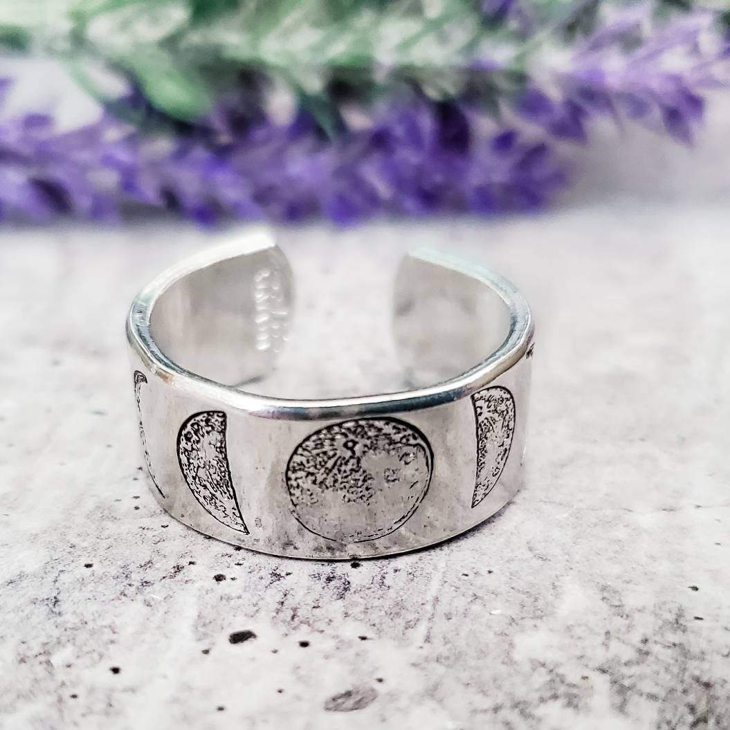 Moon Phases Celestial Silver Ring by Salt and Sparkle