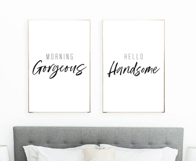 Morning Gorgeous Morning Handsome Couple Black Set Of 2 Bedroom Prints by WinsterCreations™ Official Store