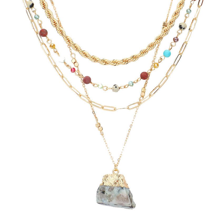 Natural Stone Pendant Triple Layered Necklace by Madeline Love