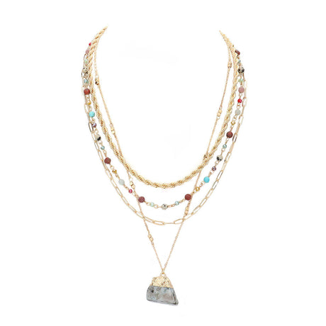 Natural Stone Pendant Triple Layered Necklace by Madeline Love