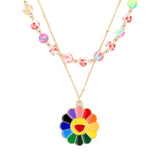 Enamel Smile Flower Patterned Beaded Double Layered Necklace by Madeline Love