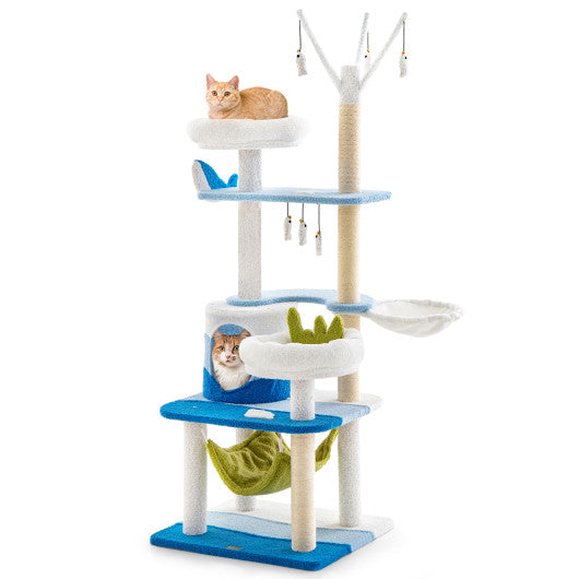 Multi-level Cat Tower with Sisal Covered Scratching Posts-Blue