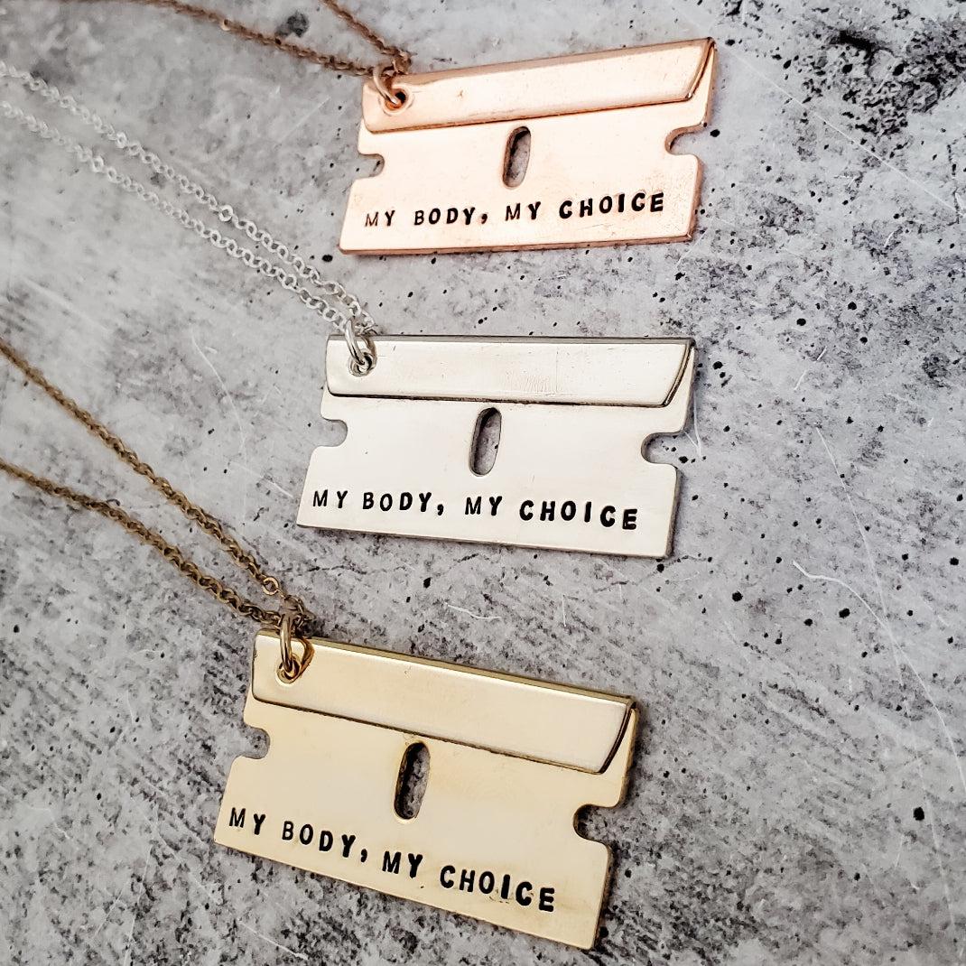 My Body My Choice Razor Blade Necklace by Salt and Sparkle