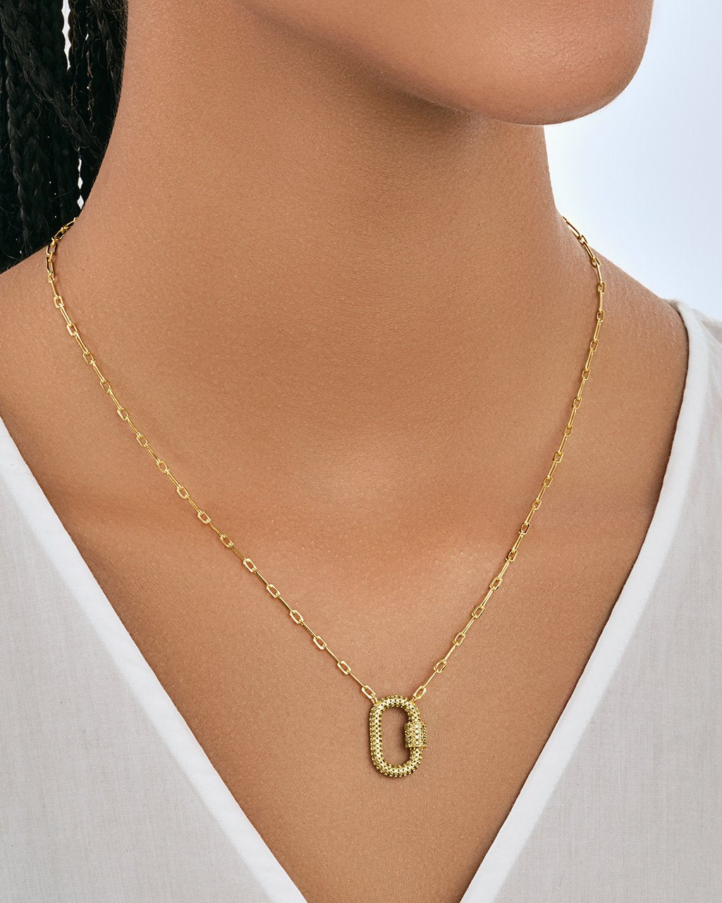 Pave CZ Carabiner Lock Necklace by Sterling Forever