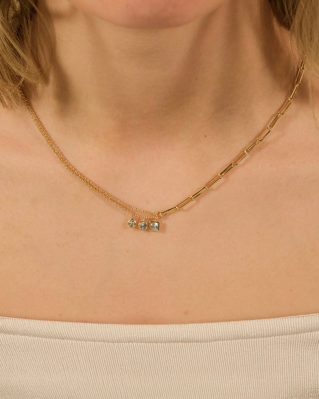 Delicate Link Necklace with CZ Charms by Sterling Forever