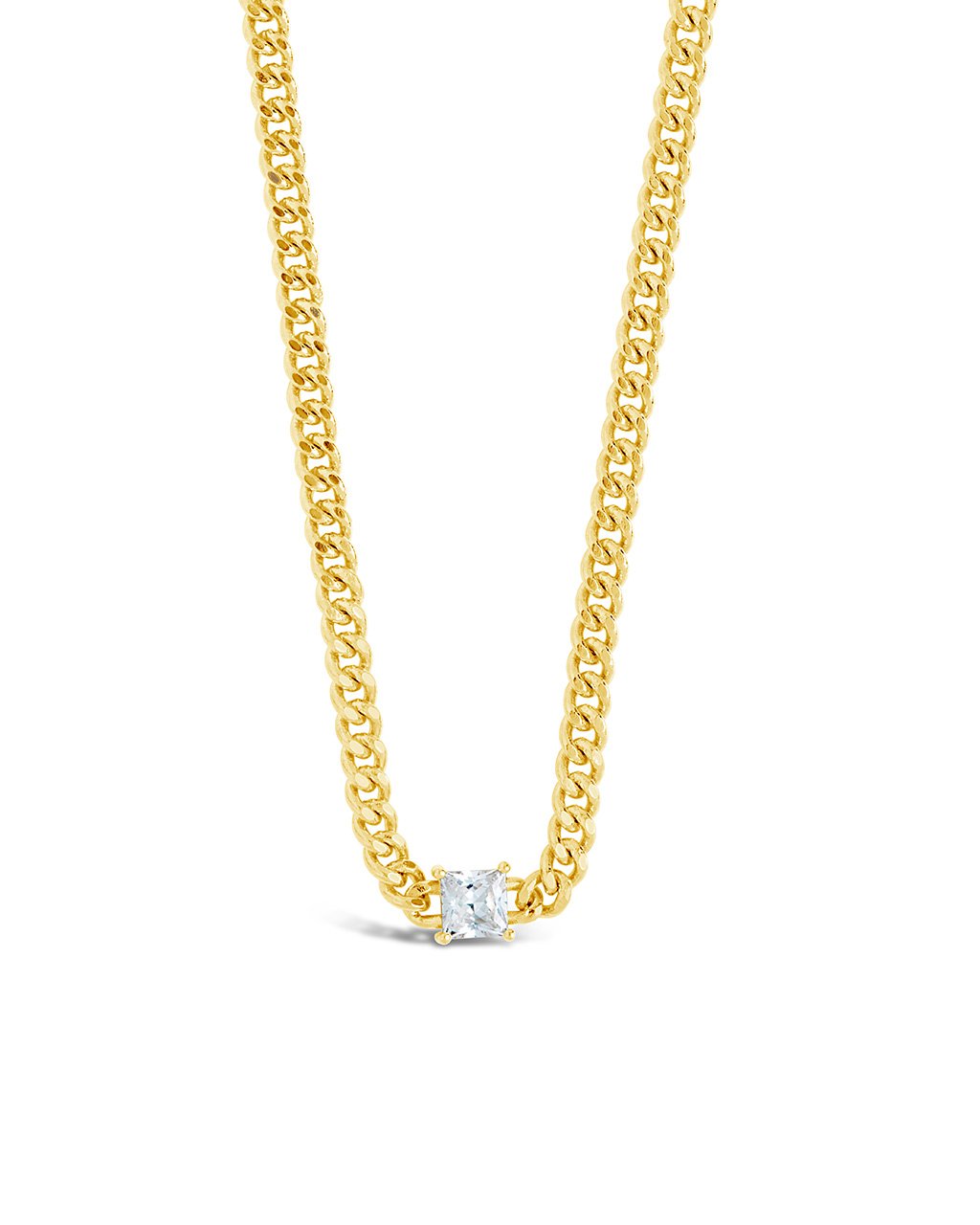 Curb Chain Necklace with Stationed CZ by Sterling Forever