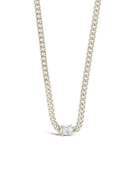 Curb Chain Necklace with Stationed CZ by Sterling Forever