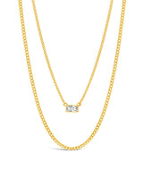 CZ Baguette Layered Curb Chain Necklace by Sterling Forever