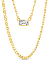 CZ Baguette Layered Curb Chain Necklace by Sterling Forever