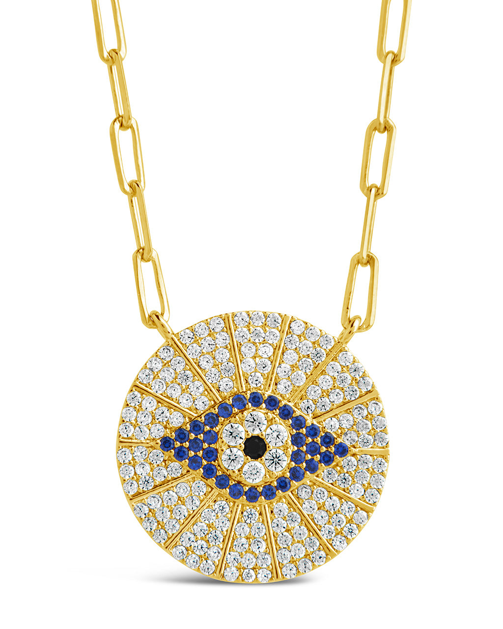 CZ Evil Eye Disk Pendant Necklace by Sterling Forever