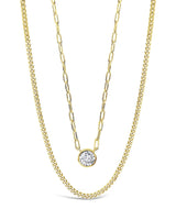 Delicate Sterling Silver 2 Layer Chain Necklace with Bezel CZ Charm by Sterling Forever