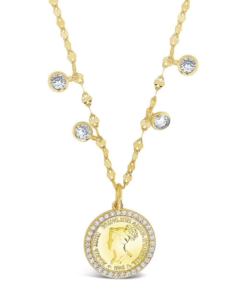 Sterling Silver Coin Medallion & Bezel CZ Charm Necklace by Sterling Forever