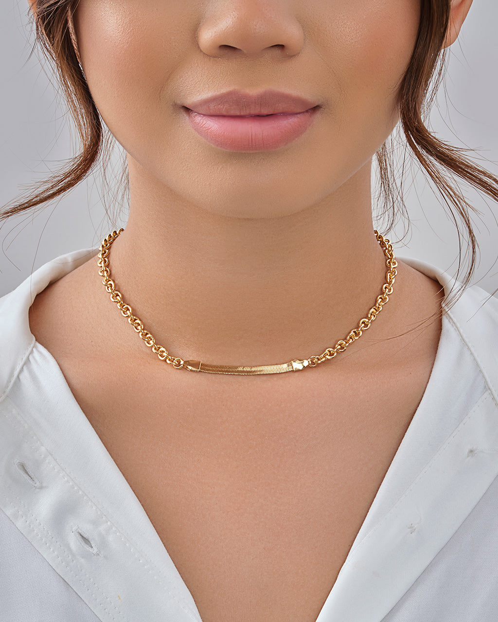 Marzia Herringbone & Rolo Chain Necklace by Sterling Forever