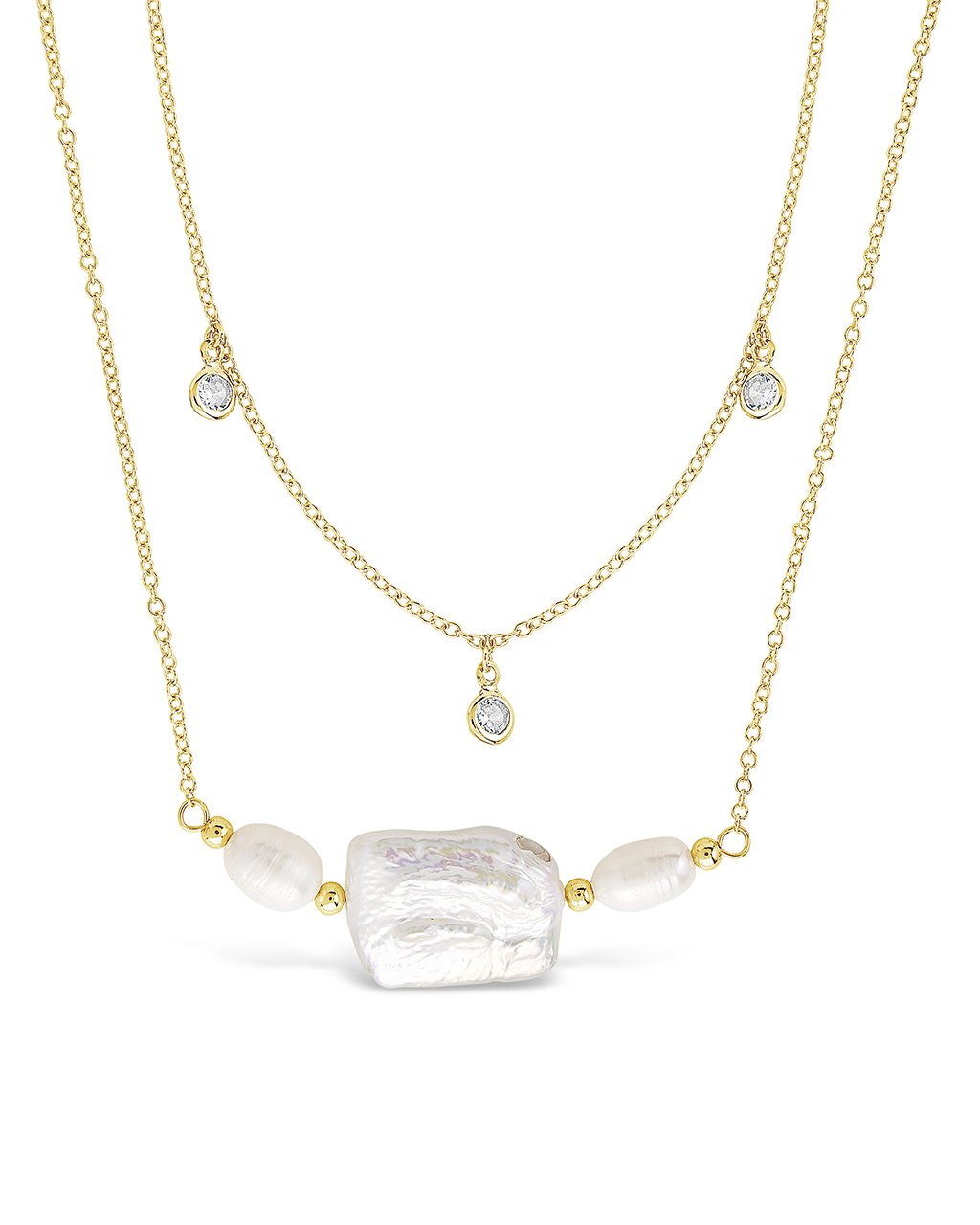 Bezel CZ and Pearl Layered Necklace by Sterling Forever