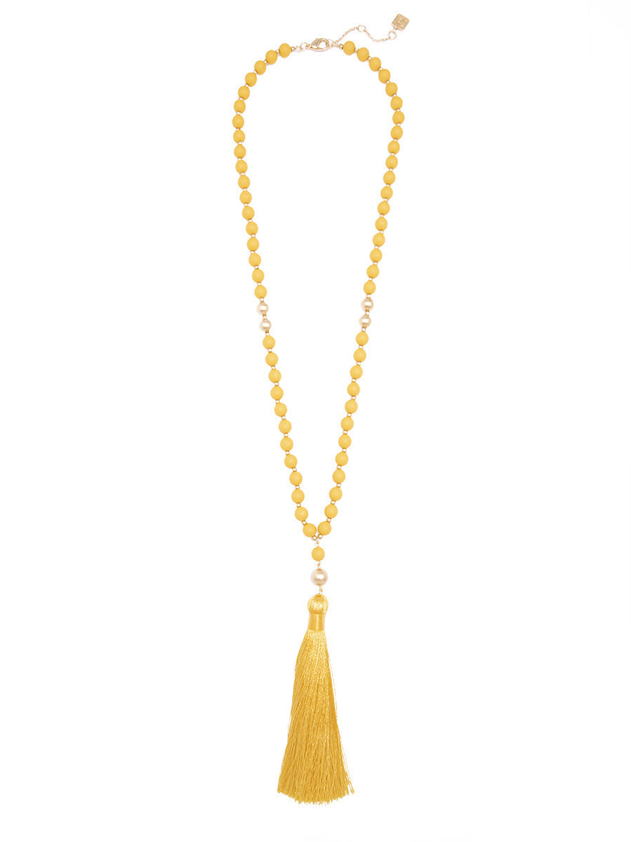 Faye Beaded Tassel Necklace by ZENZII