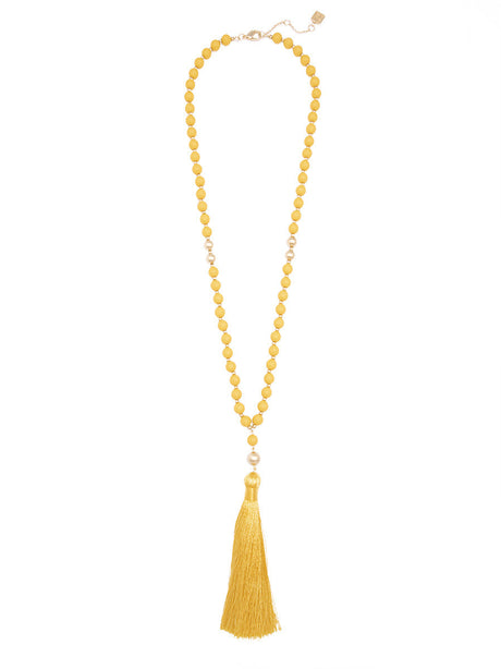 Faye Beaded Tassel Necklace by ZENZII