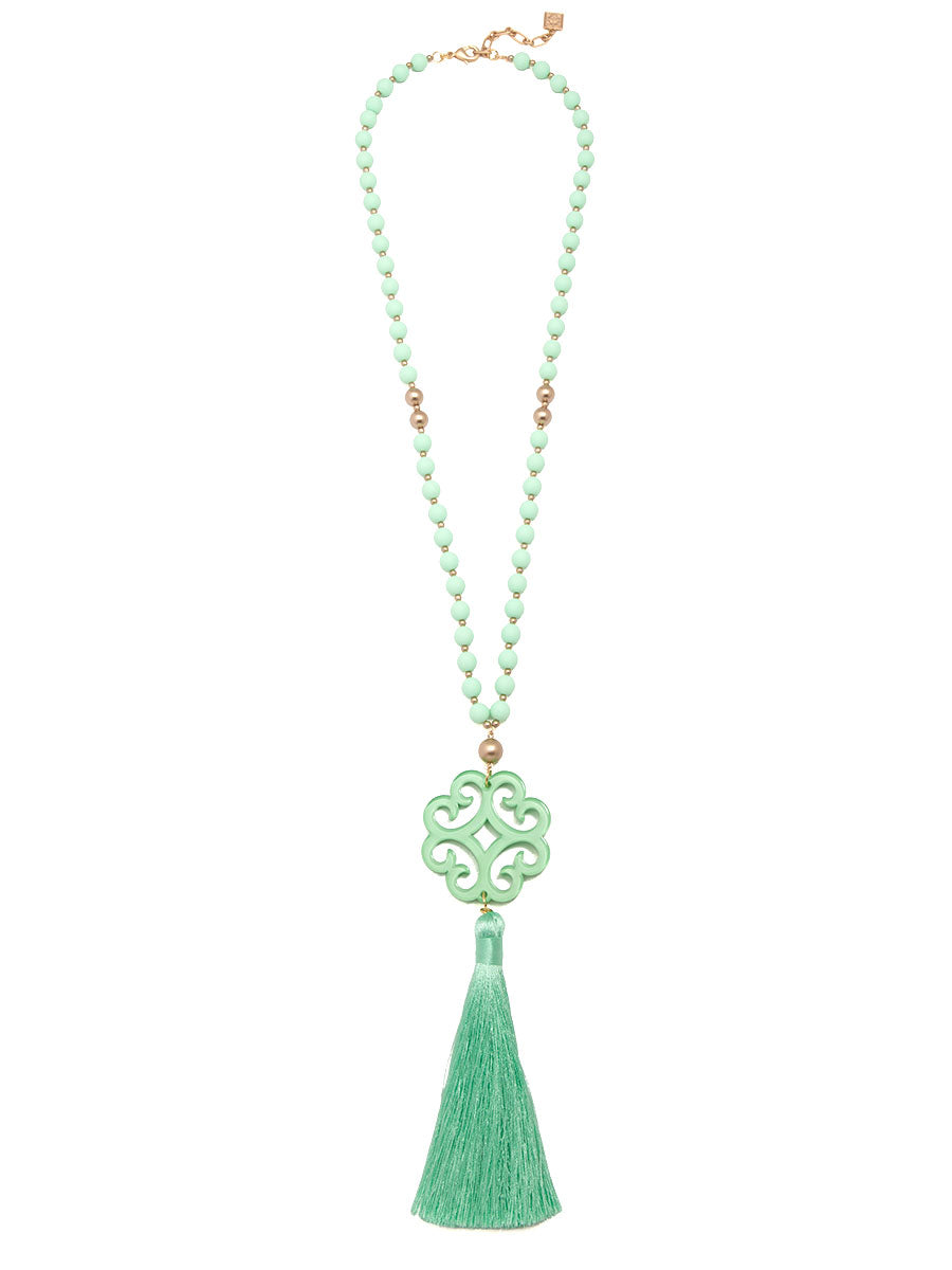 Jade Pendant Tassel Necklace by ZENZII