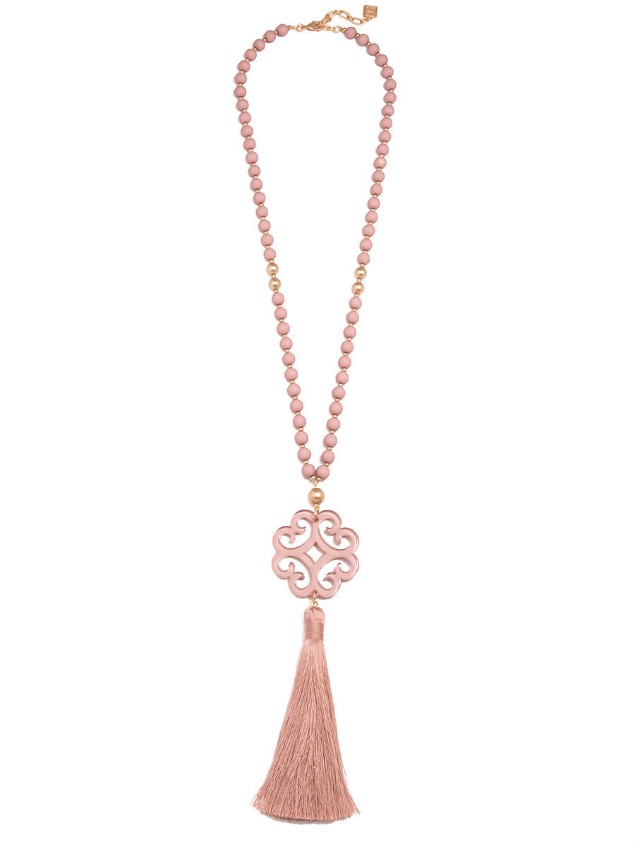 Jade Pendant Tassel Necklace by ZENZII