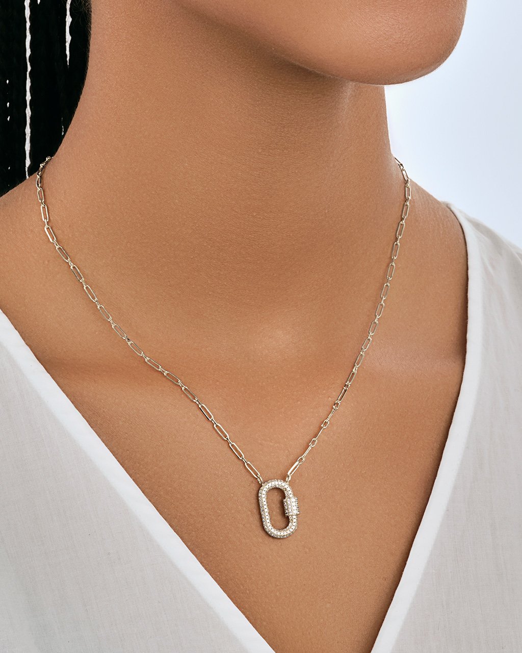 Pave CZ Carabiner Lock Necklace by Sterling Forever