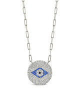 CZ Evil Eye Disk Pendant Necklace by Sterling Forever