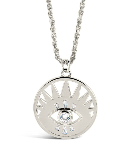 Mahana CZ Evil Eye Disk Necklace by Sterling Forever