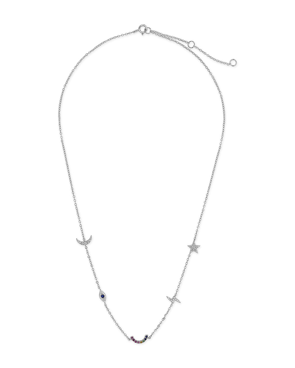 Sterling Silver CZ Lucky Charm Station Necklace by Sterling Forever