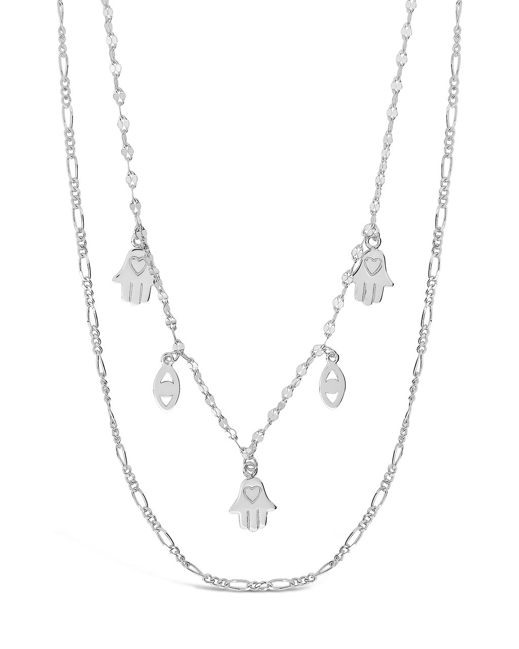 Evil Eye, Hamsa, & Figaro Chain Layered Necklace by Sterling Forever